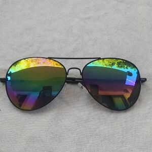 Black Aviator Sunglasses with Rainbow Lenses